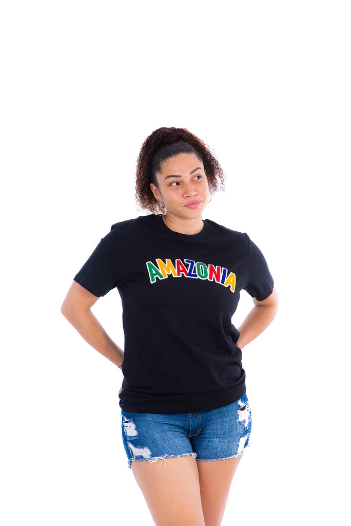 T-shirt AMAZONIA noir en bouclette - French Yaniz